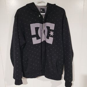 DC Black Fleece Lined Hoodie with Grey Logo Size Small
